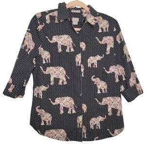 Chico's No-Iron No-Wrinkle Travel Cotton Elephant Print Shirt Medium